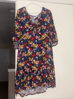 Eloquii Floral Mini Dress in Black with Multicolor Blooms